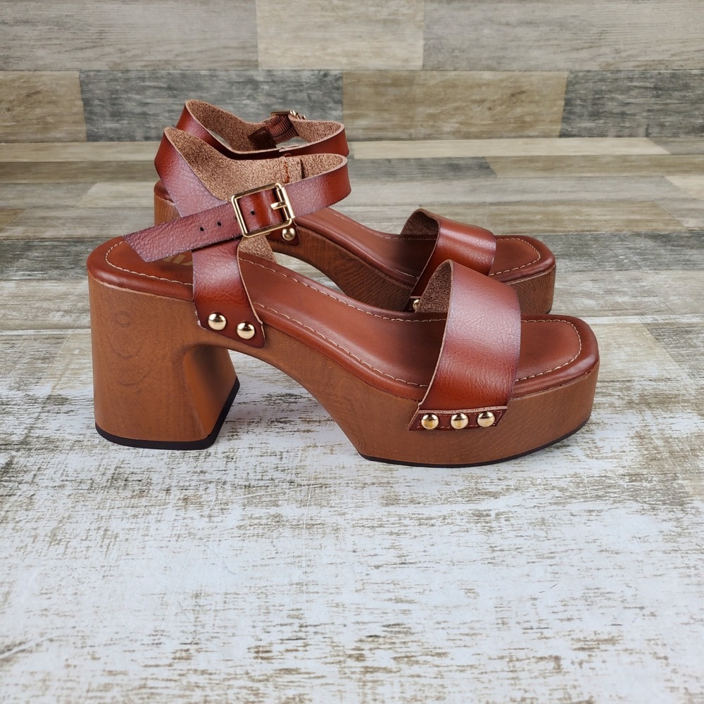 MIA Electrah Womens Platform Sandal Sz 8.5 Comfort Cognac Ankle Strap Block Heel